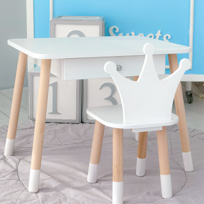 Стол прямоугольный с ящиком для вещей 46х60х45 и стул корона 26.5х26х25, столик и стульчик в детскую, белый