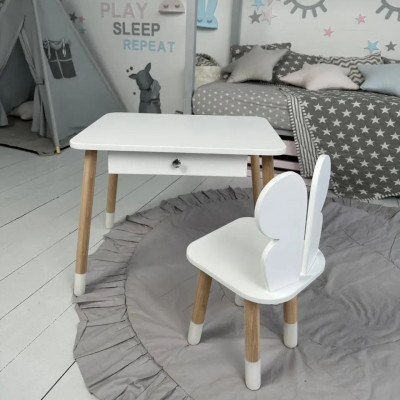 Стол прямоугольный с ящиком 46х60х45 и стул бабочка 26.5х26х25, столик и стульчик в детскую, белый