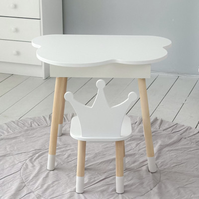 Новинка! Детский белый столик тучка с нишей и стульчик корона белая 85295
