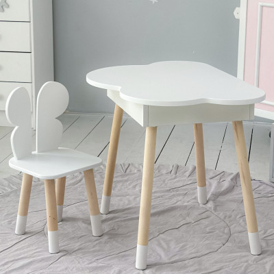 Столик облачко с нишей для вещей 54х68х50 и стульчик спинка в форме бабочки 26.5х26х25, стол и стул в детскую комнату, белый