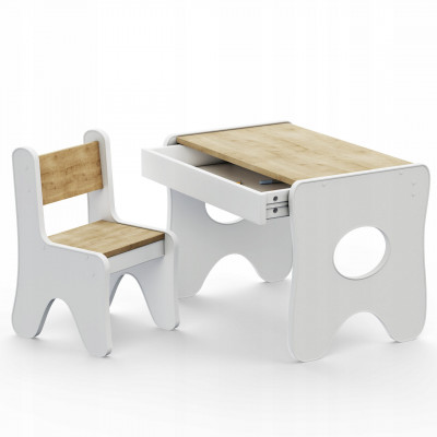 Столик и стульчик для ребенка 70×45×51, детский игральный стол и стул, белый с деревом