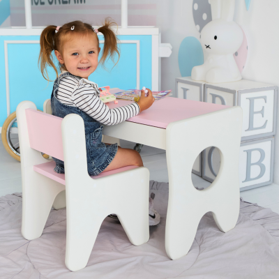 Комплект детской мебели столик и стульчик  70×45×51, стол и стул в детскую, белый с розовым