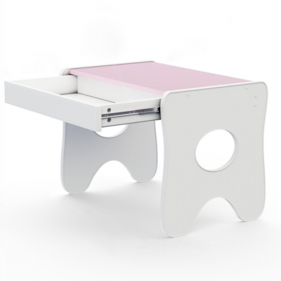 Удобный столик в детскую комнату 70×45×51, детский игральный стол с ящиком, белый с розовым