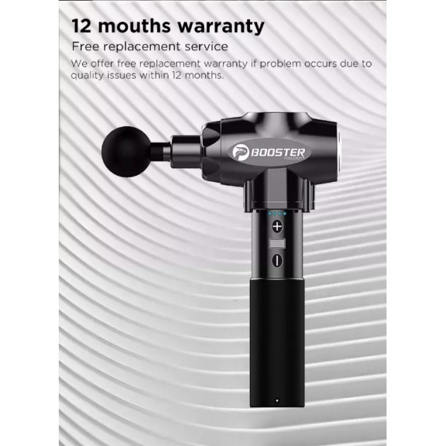 Профессиональный перкуссионный массажер для мышц Booster E (24V) Черный — ударный пистолет для снятия напряжения и боли.