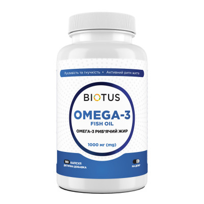 Омега-3, риб'ячий жир, Omega-3 Fish Oil, Biotus, 180 капсул (1000 мг на 2 капсули)