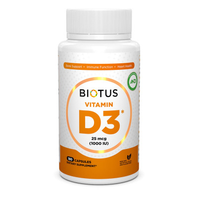 Вітамін D3, Vitamin D3, Biotus, 25 мкг (1000 МО), 180 капсул