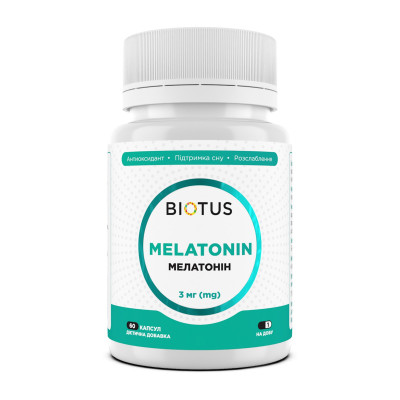 Мелатонін, Melatonin, Biotus, 3 мг, 60 капсул