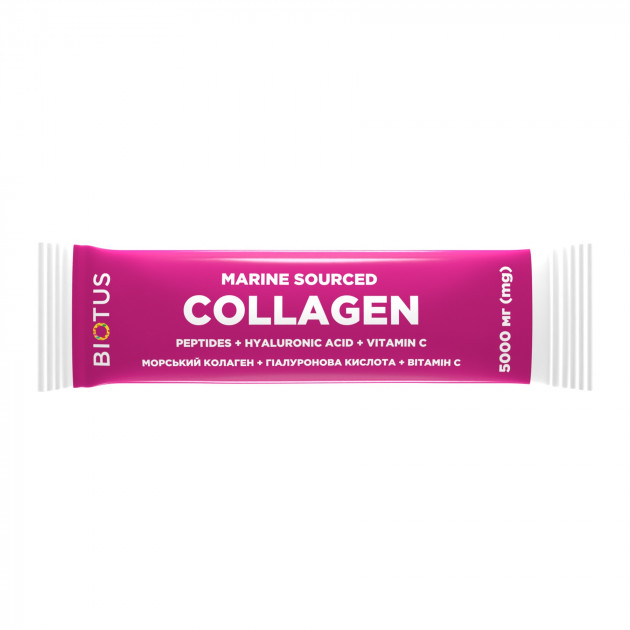 Морський колаген з гіалуроновою кислотою та вітаміном С, Marine Sourced Collagen Peptidеs, Biotus, 1 саше (5.15 г)