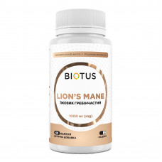 Їжовик гребінчастий, Lion's Mane, Biotus, 1000 мг, 60 капсул