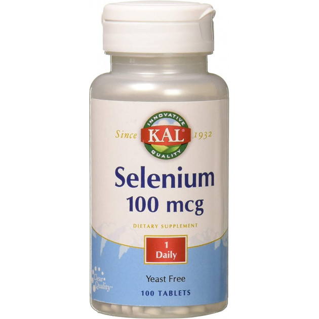 Селен, Selenium, KAL, без дріжджів, 100 мкг, 100 таблеток
