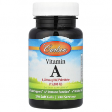 Вітамін А, Vitamin A, Carlson, 4500 мкг RAE (15 000 МО), 240 гелевих капсул