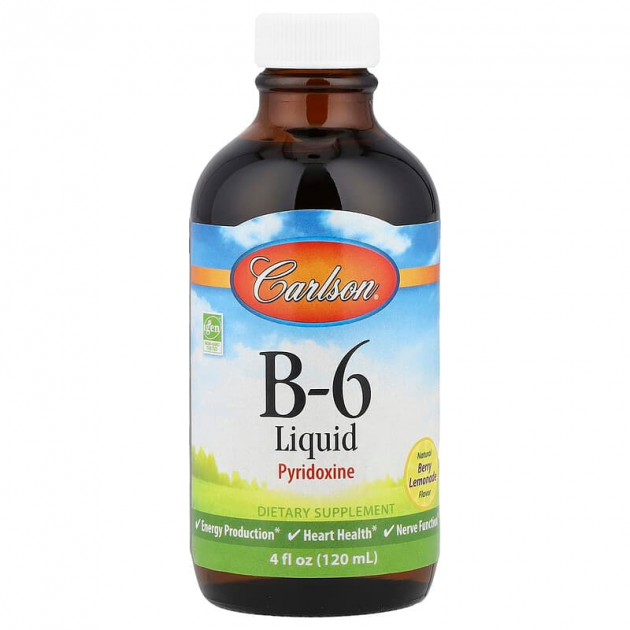 Вітамін В6 (піридоксин), B-6 Liquid, Carlson, зі смаком ягідний лимонад, 120 мл