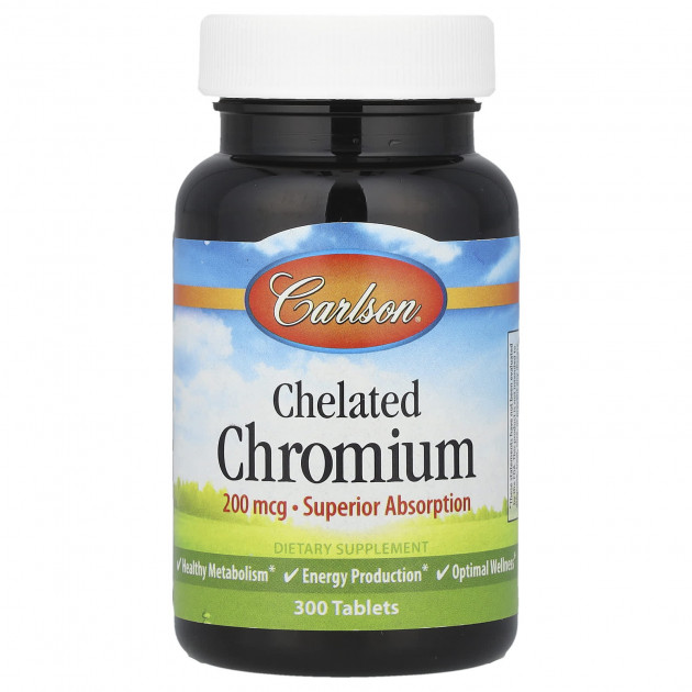 Хром хелат, Chelated Chromium, Carlson, 200 мкг, 300 таблеток