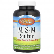 Метилсульфонілметан МСМ, MSM Sulfur, Carlson, 1000 мг, 180 вегетаріанських капсул