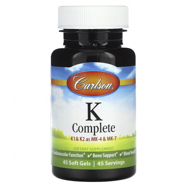 Вітамін К, повна формула, K-Complete, Carlson, 45 гелевих капсул
