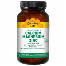 Кальцій магній цинк із вітаміном D, Calcium Magnesium Zinc with Vitamin D, Target-Mins, Country Life, 180 таблеток