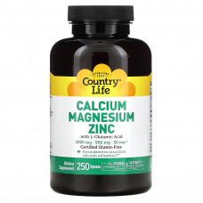 Кальцій магній цинк, Calcium Magnesium Zinc, Country Life, 250 таблеток