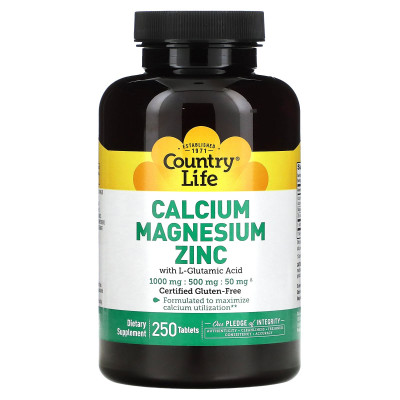 Кальцій магній цинк, Calcium Magnesium Zinc, Country Life, 250 таблеток