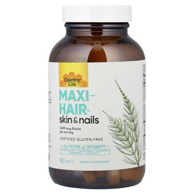 Вітаміни для волосся, шкіри та нігтів, Maxi-Hair®, Skin & Nails, Country Life, без глютена, 90 таблеток