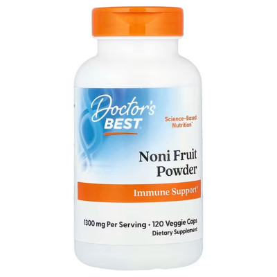 Ноні, Noni, Doctor's Best, порошок із фруктів, 1300 мг, 120 вегетаріанських капсул (650 мг у капсулі)