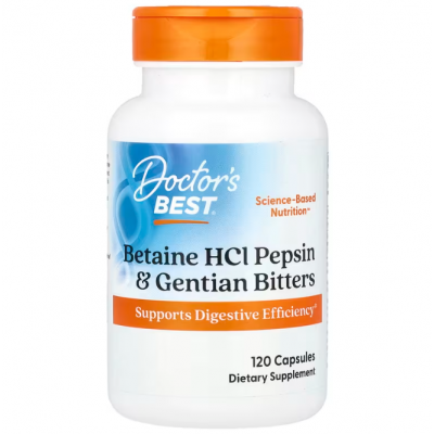 Бетаїн гідрохлорид + пепсин, Betaine HCL Pepsin, Doctor's Best, 120 капсул