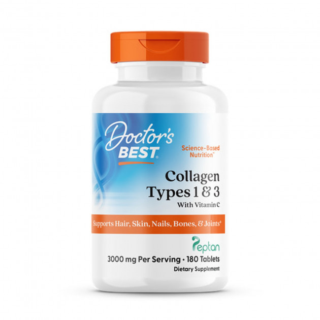 Колаген тип 1 і 3, Collagen, Doctor's Best, з пептаном та вітаміном С, 1000 мг, 180 таблеток