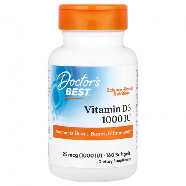 Вітамін D3, Vitamin D3, Doctor's Best, 25 мкг (1000 МО), 180 гелевих капсул