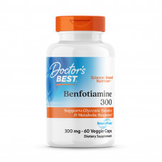 Бенфотіамін, Benfotiamine 300 with BenfoPure, Doctor's Best, з BenfoPure, 300 мг, 60 веганських капсул