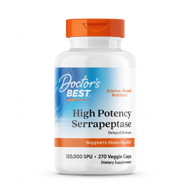 Серрапептаза, Serrapeptase, Doctor's Best, 120.000 SPUs, високої ефективності, 270 веганських капсул