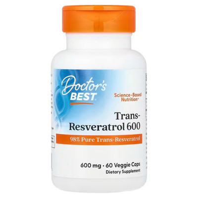 Ресвератрол, Trans-Resveratrol, Doctor's Best, 600 мг, 60 вегетаріанських капсул