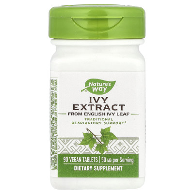 Плющ, Ivy Extract, Nature's Way, екстракт, 50 мг, 90 веганських таблеток (25 мг на таблетку)