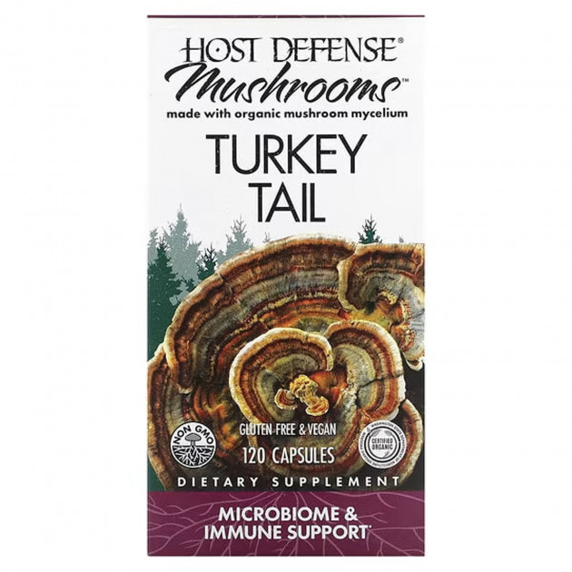 Траметес різнокольоровий, Turkey Tail, Fungi Perfecti, Host Defense, підтримка імунітету, 120 вегетаріанських капсул