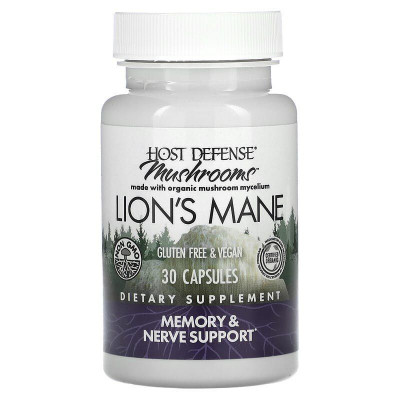 Їжовик гребінчастий, Lion's Mane, Fungi Perfecti, Host Defense, підтримка пам'яті та нервів, 1 г, 30 вегетаріанських капсул