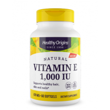 Вітамін Е, Vitamin E, Healthy Origins, натуральний, суміш токоферолів, 1000 МО, 60 гелевих капсул