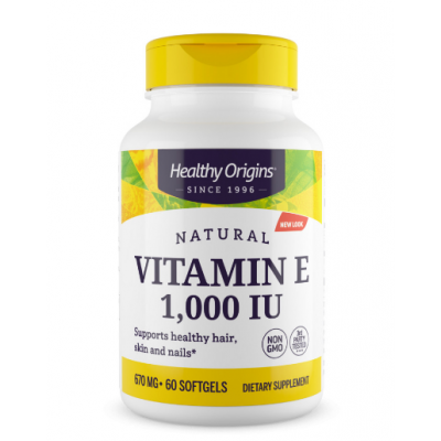 Вітамін Е, Vitamin E, Healthy Origins, натуральний, суміш токоферолів, 1000 МО, 60 гелевих капсул