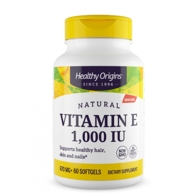 Вітамін Е, Vitamin E, Healthy Origins, натуральний, суміш токоферолів, 1000 МО, 60 гелевих капсул