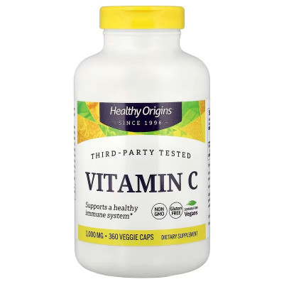 Вітамін С (L-аскорбінова кислота), Vitamin C, Healthy Origins, 1000 мг, 360 вегетаріанських капсул