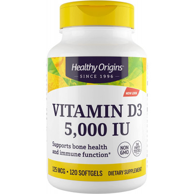 Вітамін D3, Vitamin D3, Healthy Origins, 125 мкг (5000 МО), 120 гелевих капсул