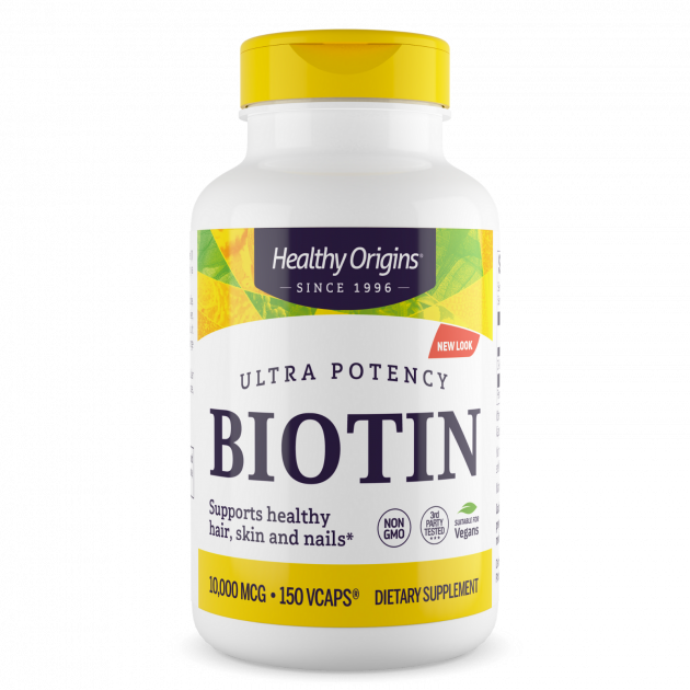 Біотин, Biotin, Healthy Origins, надвисока концентрація, 10,000 мкг, 150 веганських капсул