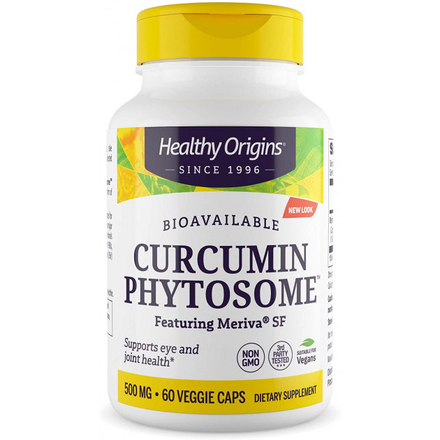 Куркумін, Curcumin Phytosome, Healthy Origins, фітосоми куркуміну за участю Meriva SF, 500 мг, 60 вегетаріанських капсул