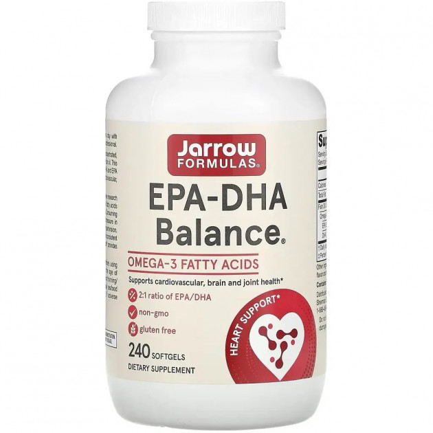 Риб'ячий жир баланс, Fish Oil EPA-DHA Balance, Jarrow Formulas, для підтримки серцево-судинної системи, 2000 мг, 240 капсул (1000 мг у капсулі)