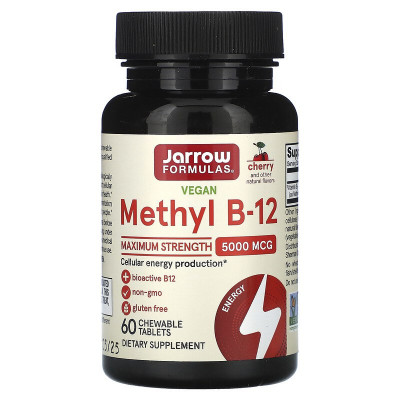 Вітамін В12, Methyl B-12, Jarrow Formulas, максимальна сила, 5000 мкг, 60 жувальних таблеток