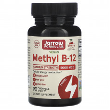 Вітамін B-12 метилкобаламін, Methyl B-12, Jarrow Formulas, смак вишні, 5000 мкг, 90 жувальних таблеток