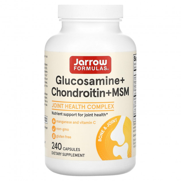 Глюкозамін, хондроїтин, МСМ, Glucosamine + Chondroitin + MSM, Jarrow Formulas, 240 капсул