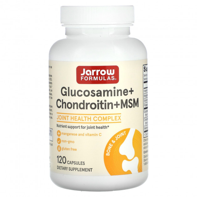 Глюкозамін Хондроітин і Метилсульфонілметан, Glucosamine + Chondroitin + MSM, Jarrow Formulas, 120 кап.