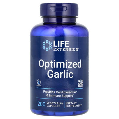 Часник оптимізований, Optimized Garlic, Life Extension, 200 вегетаріанських капсул (600 мг на капсулу)