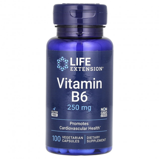 Вітамін В6 (піридоксин), Vitamin B6, Life Extension, 250 мг, 100 вегетаріанських капсул