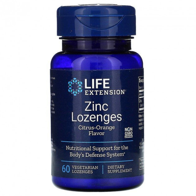 Оксид цинку, льодяники, Zinc, Life Extension, апельсиновий смак, 60 цукерок
