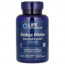 Гінкго Білоба, Ginkgo Biloba, Life Extension, сертифікований екстракт, 120 мг, 365 вегетаріанських капсул