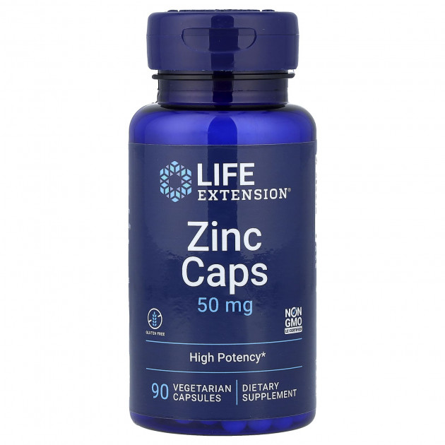 Цинку цитрат, Zinc Caps, Life Extension, високоефективний, 50 мг, 90 вегетаріанських капсул